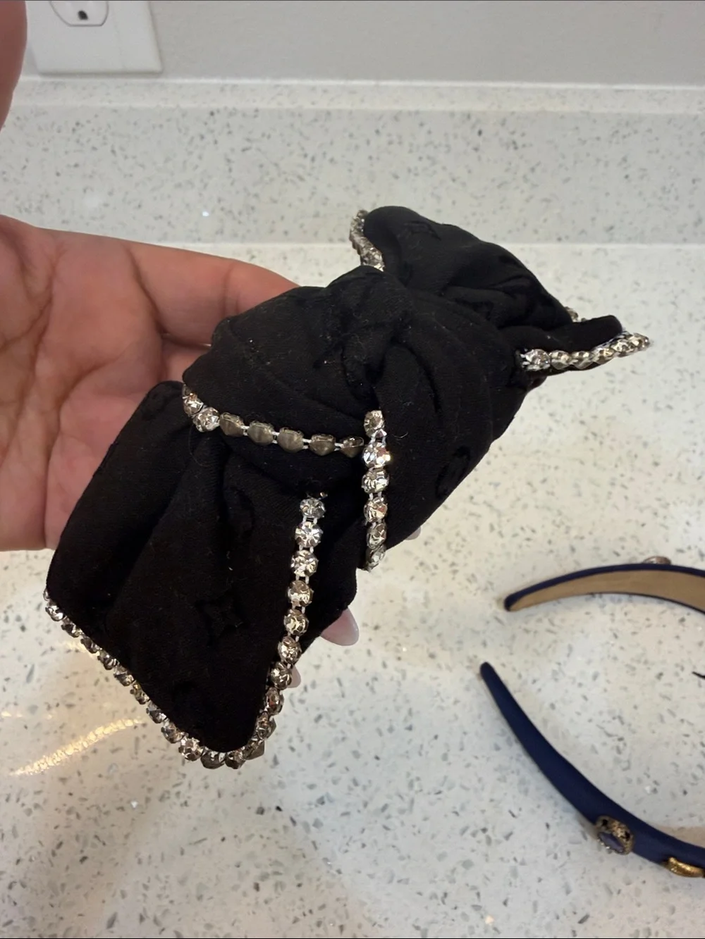 Dior Navy Blue and LV  Black Embellished Headbands Set